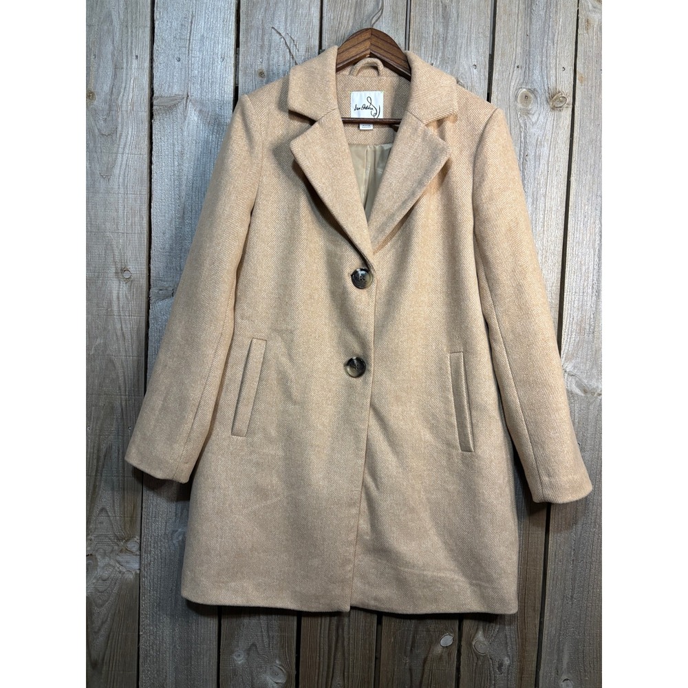 Sam Edelman Womens Tan Herringbone Wool Blend Notch Collar Coat Size Medium